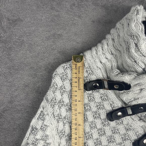 Leif Nelson Mens Large Gray Shawl Collar Toggle Chunky Cable Knit Sweater Cozy - Picture 6 of 12